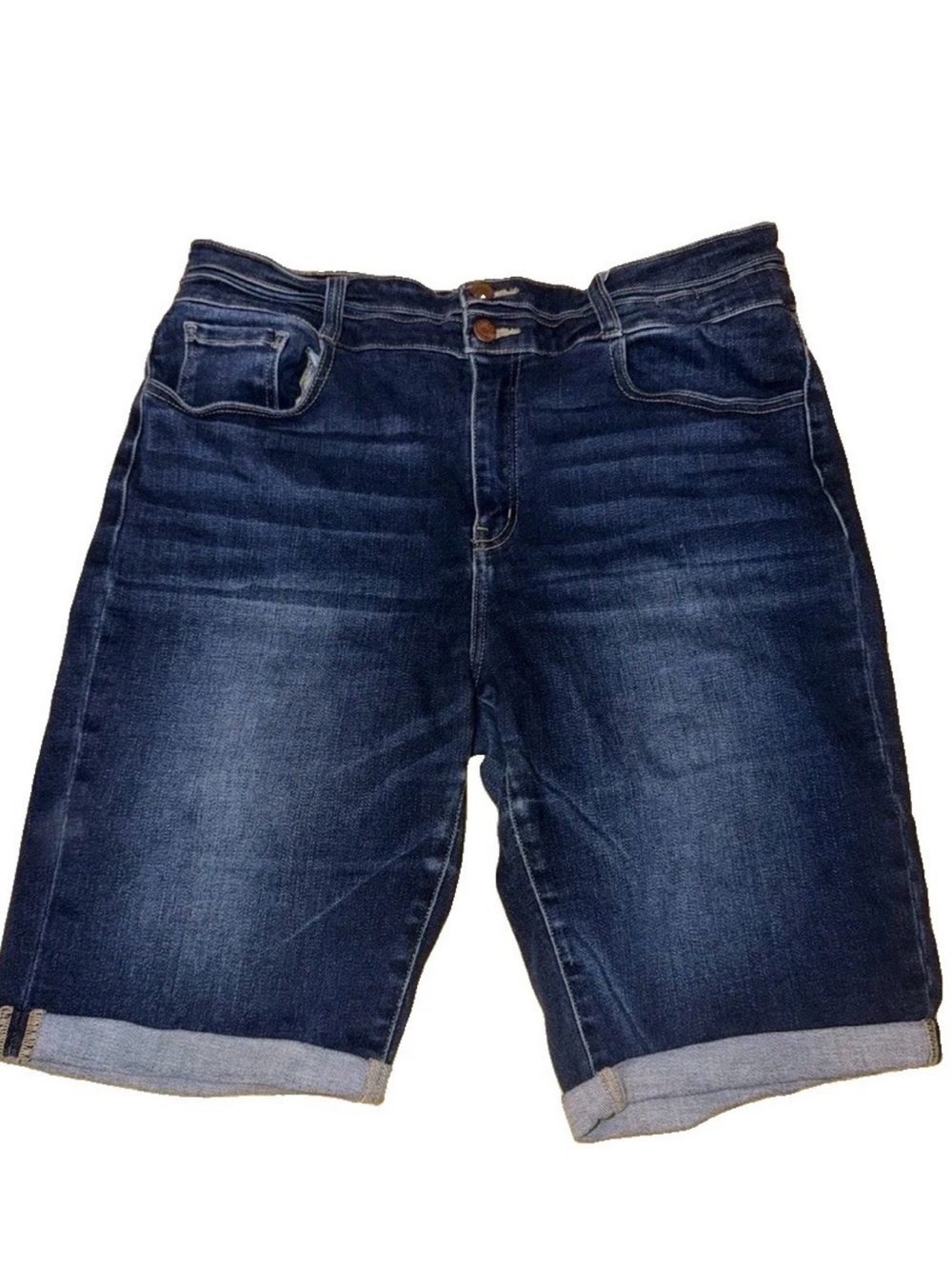 KanCan Jeans Stretchy Shorts Denim Bermuda UltraHigh Rise Waisted Cuffed Size 32